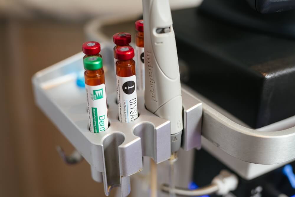 Close up of Hydrafacial machine and vials of serum 