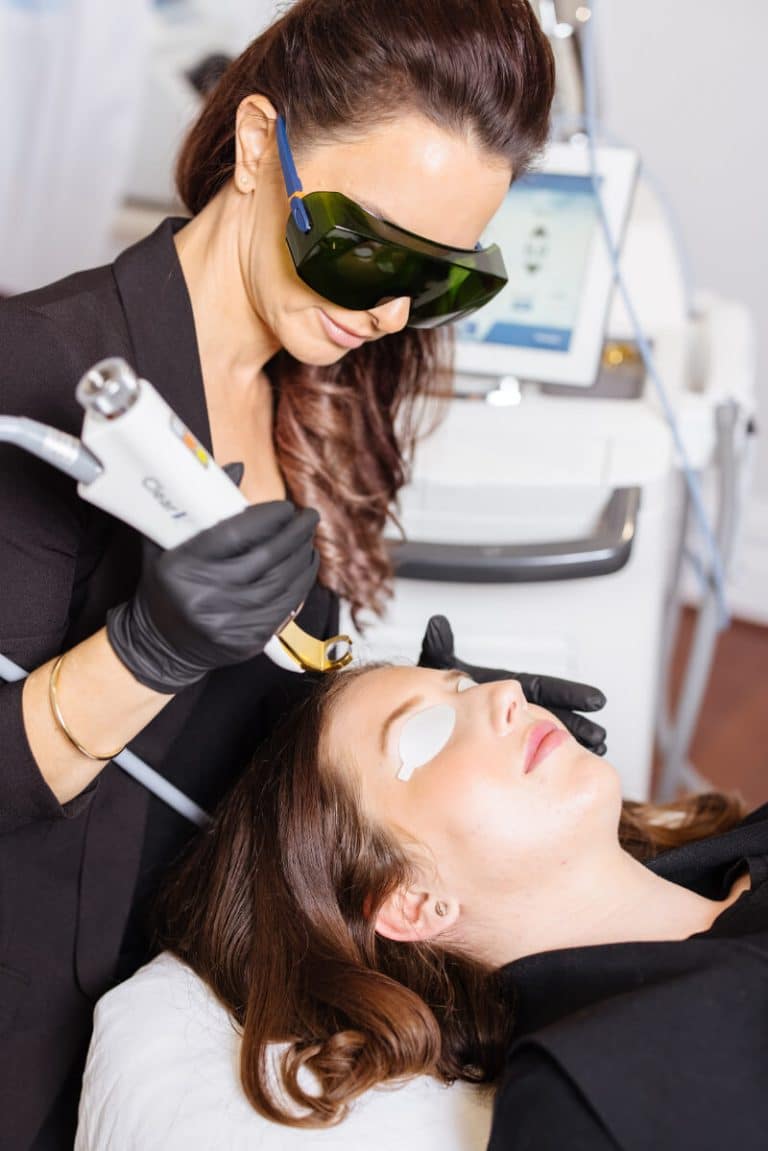 Dermal therapist targeting vein with Clear V Laser