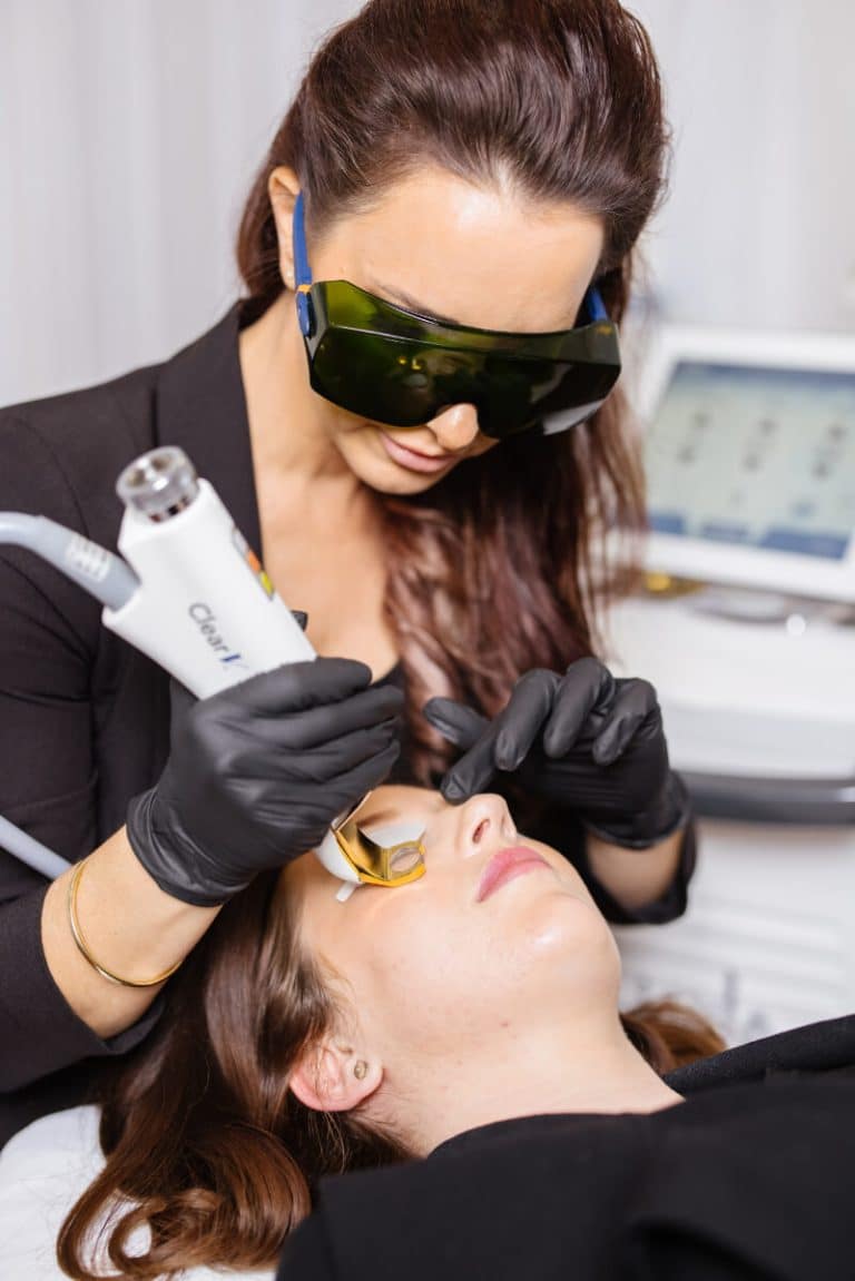 Dermal Therapist targeting vein with Clear V Laser